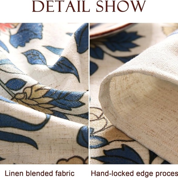 Patdrea Designer Blue Tablecloth For Rectangle Tables,Vintage Linen With Leaves - Picture 5 of 11